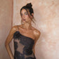 Mingmingxi Black Mesh Birthday Dress for Women 2024 One Shoulder Sexy Long Dress Slim Elegant Flower Wedding Guest Party Dresses