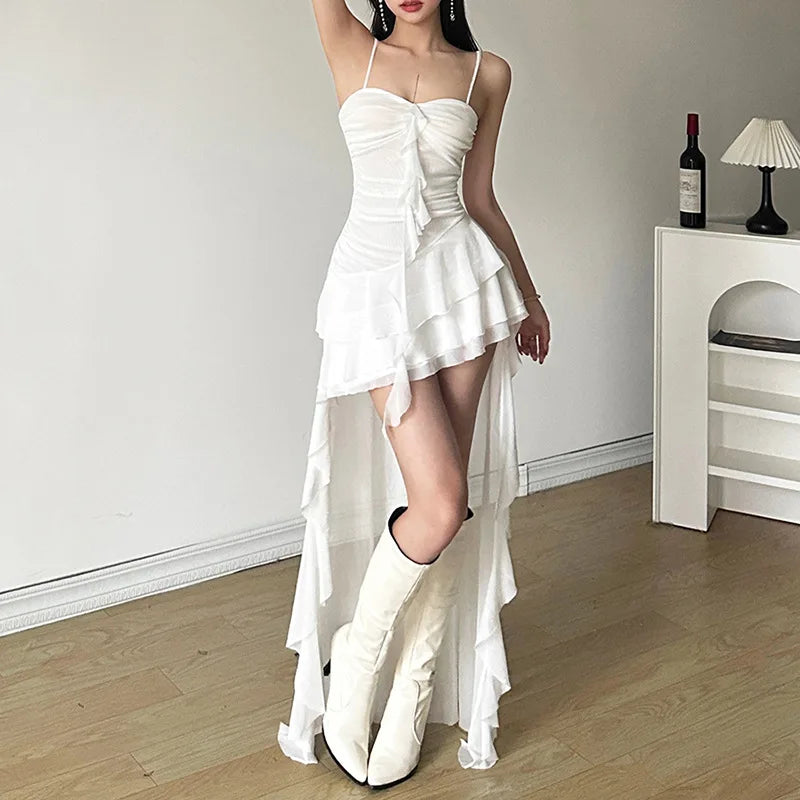 2025 Y2k Aesthetic Irregular Ruffled Dress Sexy Backless Harajuku Pleated Dresses Streetwear Sleeveless Bodycon Vestido De Mujer