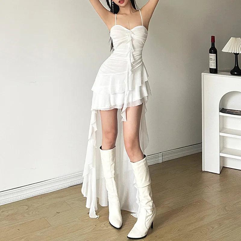 2025 Y2k Aesthetic Irregular Ruffled Dress Sexy Backless Harajuku Pleated Dresses Streetwear Sleeveless Bodycon Vestido De Mujer