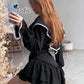 Jastie 2023 Autumn New Women's Dress Round Neck Long Bell Sleeve Ruffle Dresses Women's Temperament Design Short Black Dress