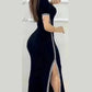 Womens Dresses Spring Fashion Striped High Slit Casual 0-Neck Short Sleeve Daily Skinny Maxi A-Line Dress Woman Clothing