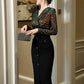 Luxury Elegant Annual Party Dress Women French Colorful Sequins Black Bodycon Single Breasted Robe Femme Banquet Prom Vestidos