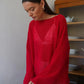 Original Fashion Hollow Out Knit Shirt Spring And Summer Women's Perspective Thin O-Neck Loose Elastic Long Sleeve Knit T-shirt