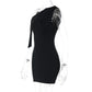 Talenza Black One Shoulder Mini Dress Fashion Hot Girls Sexy Sleeveless Patchwork Bandage Short Dresses Women New Tight Dresses