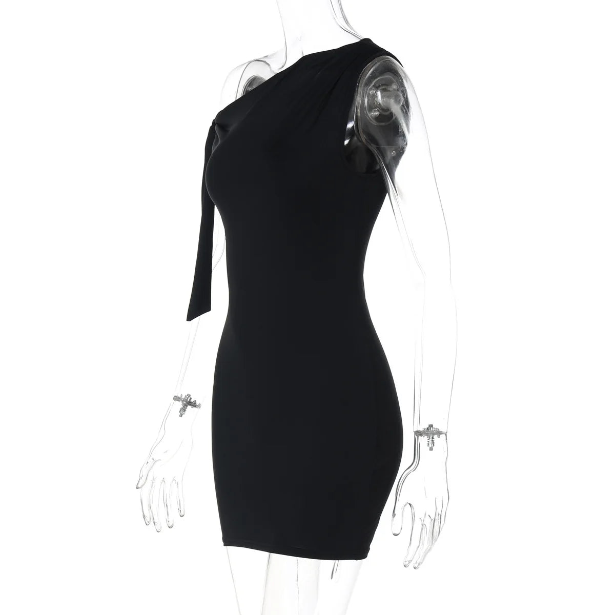 Talenza Black One Shoulder Mini Dress Fashion Hot Girls Sexy Sleeveless Patchwork Bandage Short Dresses Women New Tight Dresses