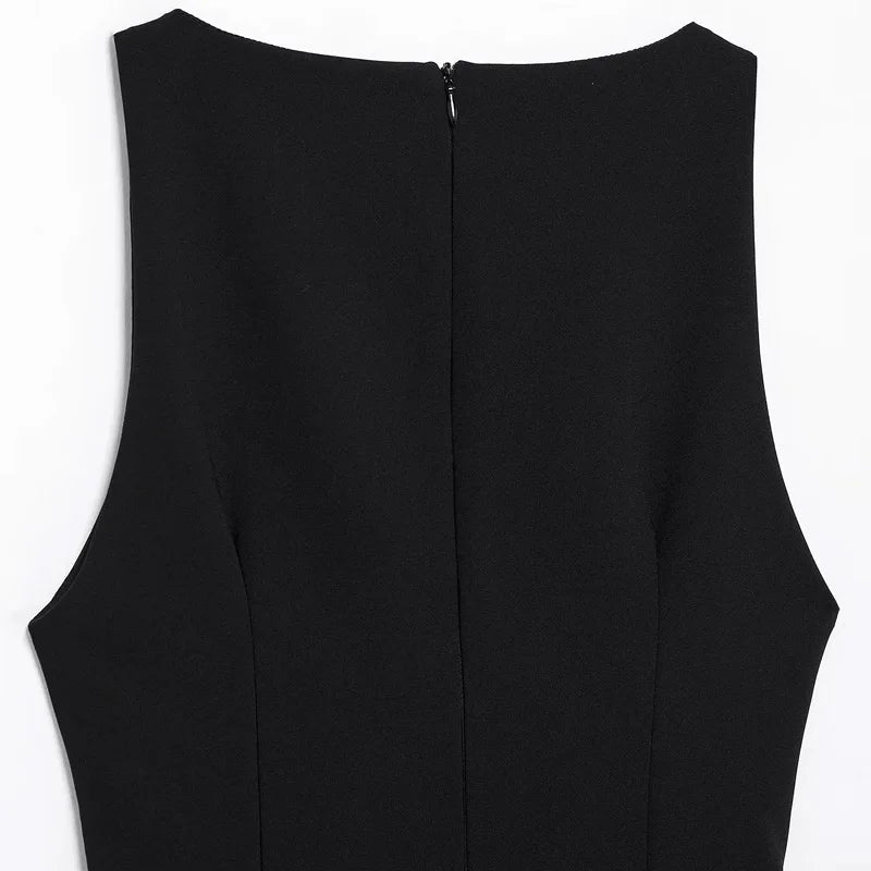 TRAF Women's Dress Feathers Sleeveless Mini Dress Elegant Black Short Dresses Bodycon Party Dresses Woman Vest Christmas Dress