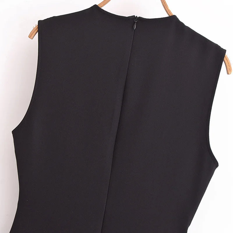 TRAF Women's Black Dress Summer 2025 Sleeveless Elegant Formal Dresses For Women Belt Vest Long Dress Button Casual Dresses