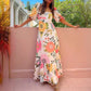 Fashion Square Collar Printed Long Dress Women Elegant Casual Short Puff Sleeved Dresses 2024 Summer Chic Female Vacation Robes