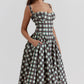 Women's French Style Long Dress with Solid/Floral/Checkered Multi Color Options Knee-Length Dress 2025 New Arrival