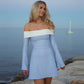 Talenza Elegant Backless Patchwork Mini Dress Women's Sexy One Shoulder Long Sleeve A-Line Dress Solid Slim Resort Mini Dress