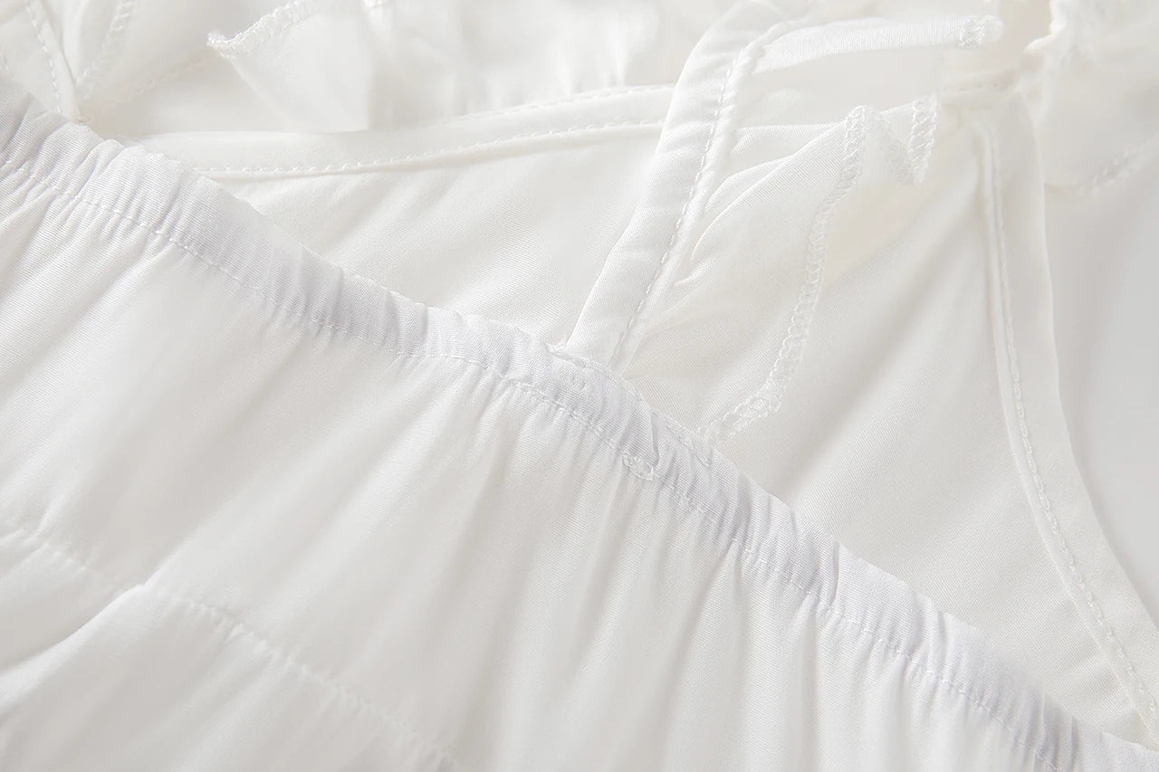 2024 New White Lace Tied Square Neck Summer T-shirts Chic Elegant Short Sleeve Tee Cotton Y2K Street Casual Bow Tie-up Top Women