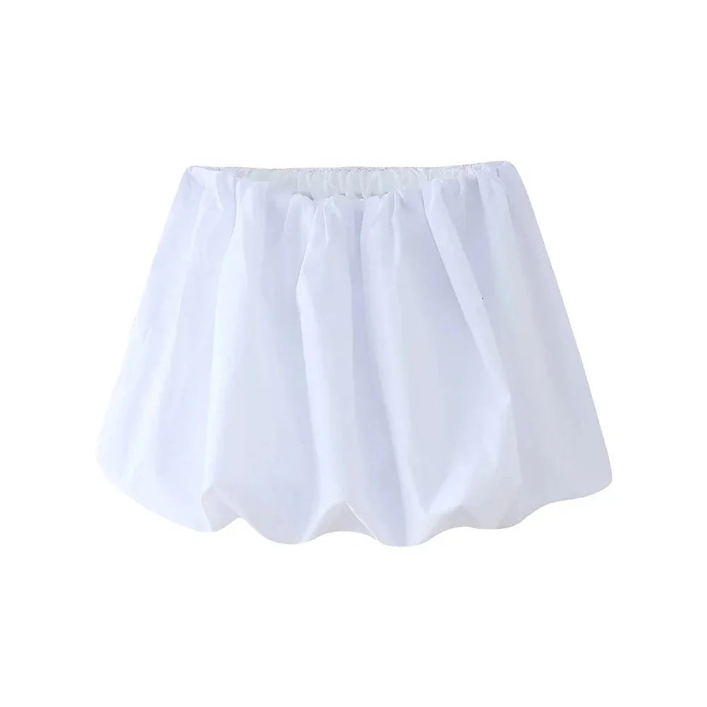 Mooyufon  Women's Balloon Mini Skirt, Mid Elastic Waist, Voluminous Hem, Female Skirts, Fashion