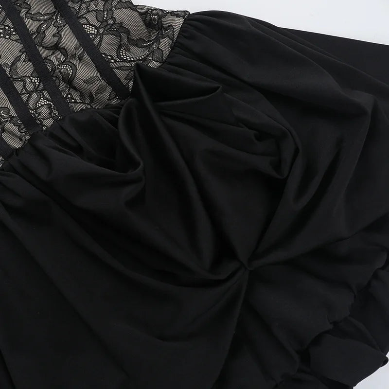 Talenza Black Lace Strapless Dress Women's Sexy Sleeveless Pleated A-Line High Waist Dress Backless Off Shoulder Y2k Party Dress