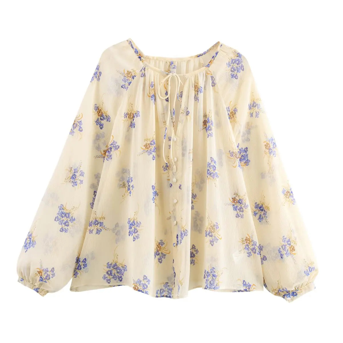 PB&ZA Women's Blouse Off - the - Shoulder Design with Floral Print Puff Sleeves and Front Button - down for a Feminine Look