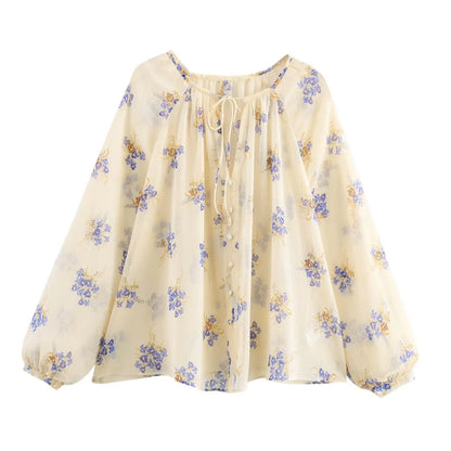 PB&ZA Women's Blouse Off - the - Shoulder Design with Floral Print Puff Sleeves and Front Button - down for a Feminine Look