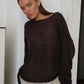 Original Fashion Hollow Out Knit Shirt Spring And Summer Women's Perspective Thin O-Neck Loose Elastic Long Sleeve Knit T-shirt