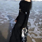 IAMSURE Elegant Fashion Dark Ruffles Split Long Dress Gothic Slash Neck Long Sleeve Maxi Dresses For Women 2023 Holiday Beach