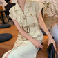 Korean Chic Retro Stand Collar Multi-Pocket Design Ring Buckle Waist Cinching Short Sleeve Dress with Belt Women's Dress