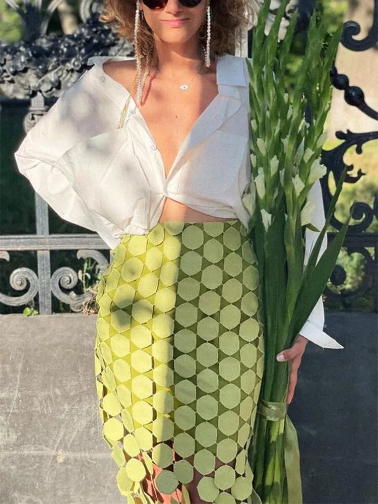 TWOTWINSTYLE Solid Minimalist Casual Skirt For Women High Waist Patchwork Zipper Irregular Hollow Out Skirts Female Fashion New