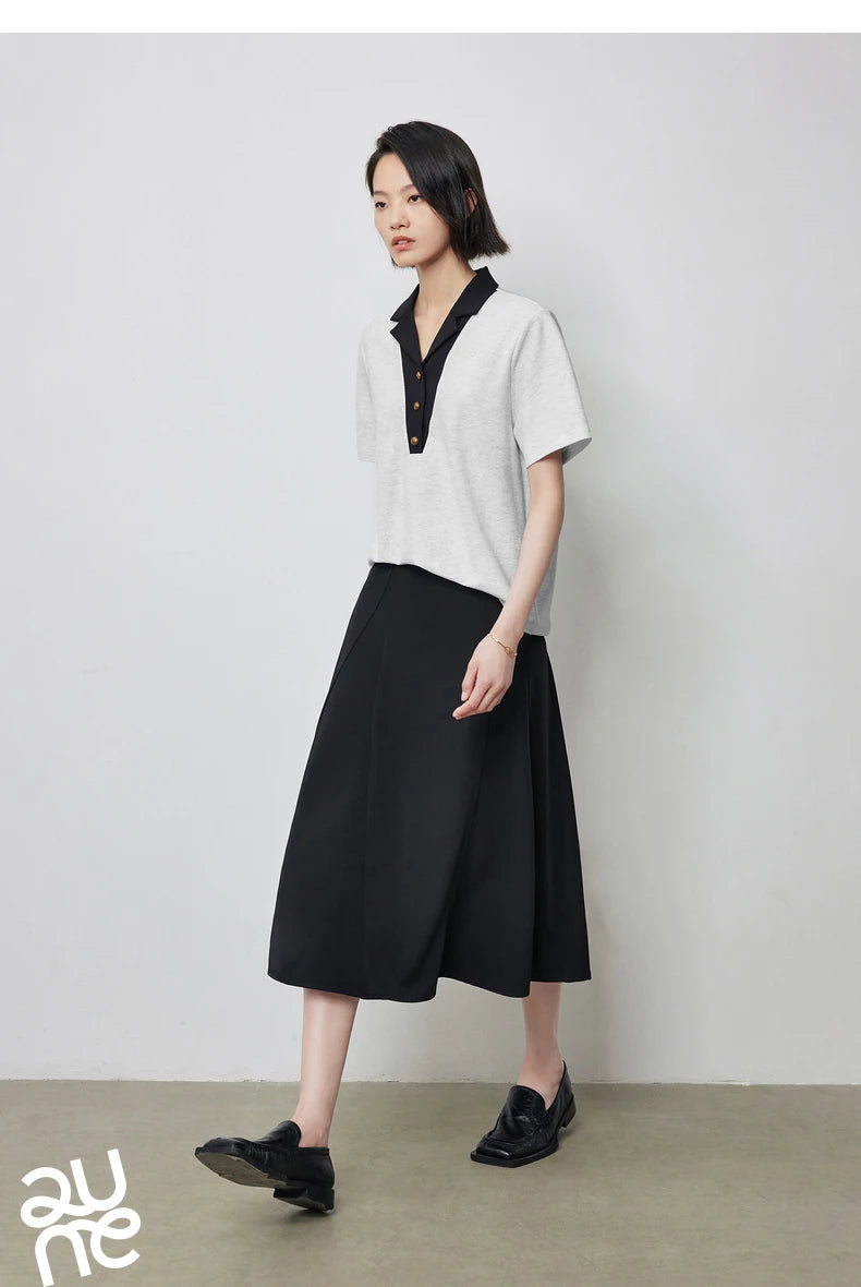TOYOUTH Women Contrasting Colors POLO Collar T-shirt 2025 Summer New Short Sleeved Top
