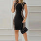 Elegant Women Party Club Dresses 2023 Summer Fashion Colorblock Round Neck  Bodycon Dress Sleeveless Casual Mini Black Dress