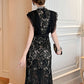 Women's French Noble Elegant Prom Dresses Black Lace Sheer Perspective Diamond High Waist Fishtail Robe Party Banquet Vestidos