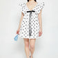 Women Vintage y2k Fairy Floral Print Mini Dress Boho V Neck Puff Sleeve Short Dress Bow Tie Flowy Dress Beach Holiday Sundress