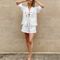 TARUXY Fashion White Cotton Linen Hollow Out Lace Up Top And Short Pants Suit Women's Loose Top Casual Splice Sets Lady Summer