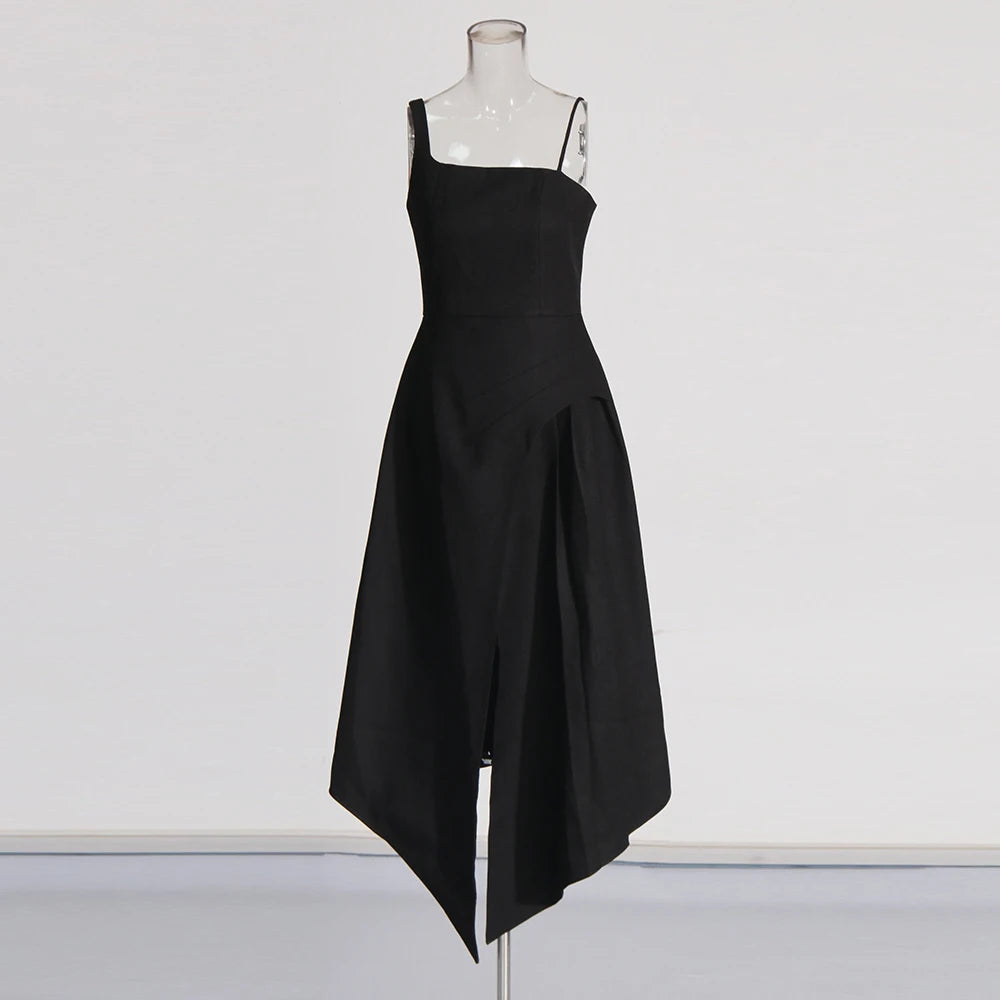 TWOTWINSTYLE Detachable Cloak Elegant Dresses For Women Square Collar Sleeveless High Waist Hit Color Split Dress Female Fashion