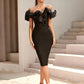 Women's Off Shoulder Bandage Midi Dress Luxury Design Ruffled  Elegant Black Sleeveless Ruffled Sexy Club Party Evening Dresses