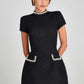 Tosssy Shiny Elegant Female MIni Dress Pocket Short Sleeve Patchwork Fashion Slim Party Dress Gown Women's Glitter Vntage Dress