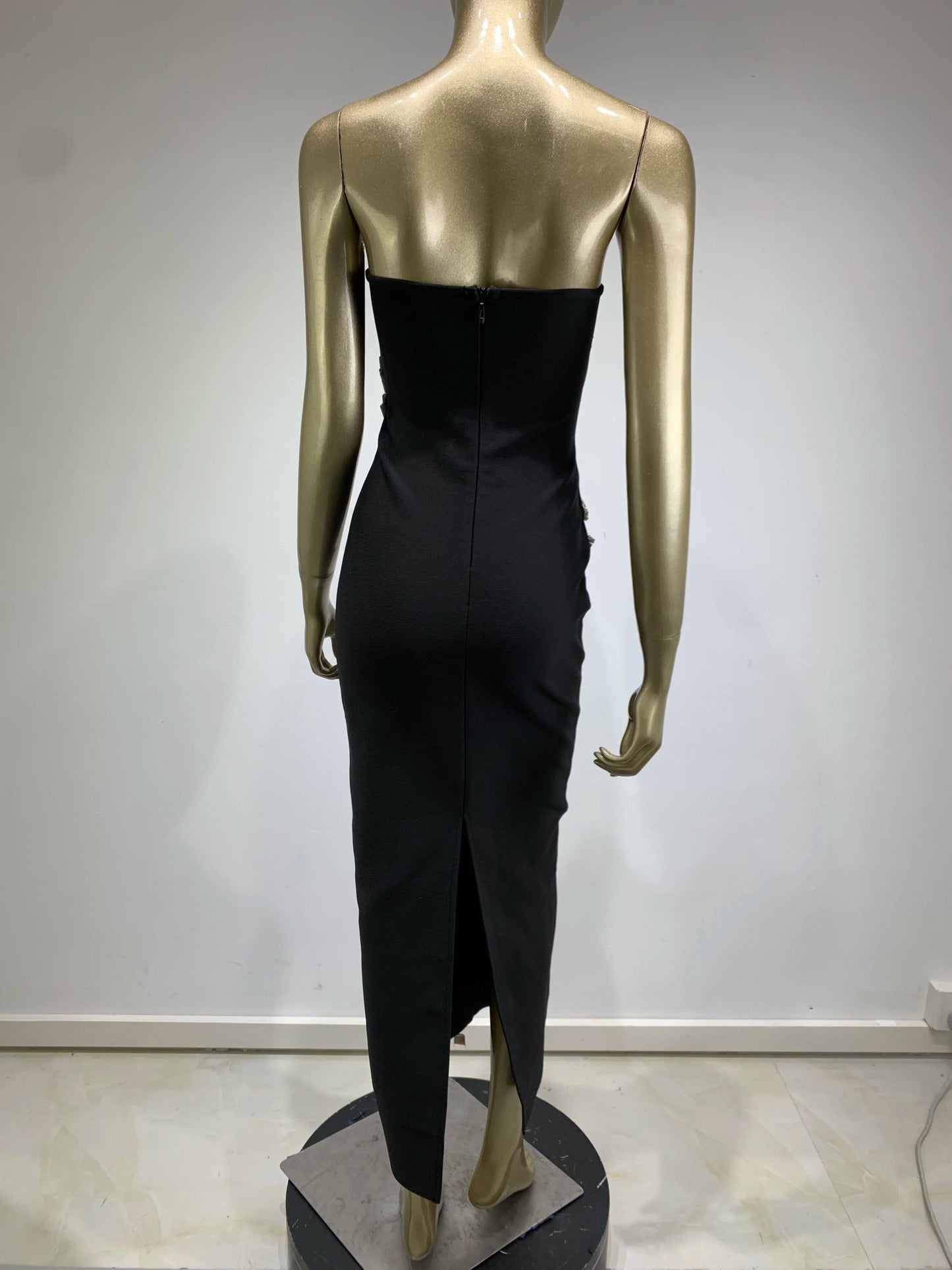 New Women Celebrity Sexy Strapless Backless Diamonds Black Maxi Long Bodycon Bandage Dress 2024 Elegant Evening Club Party Dress