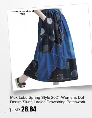 Max LuLu Japan Style Summer Streetwear Fashion Women Khaki A-Line Skirts Ladies Elastic Casual Long Skirt Girls Vintage Clothes