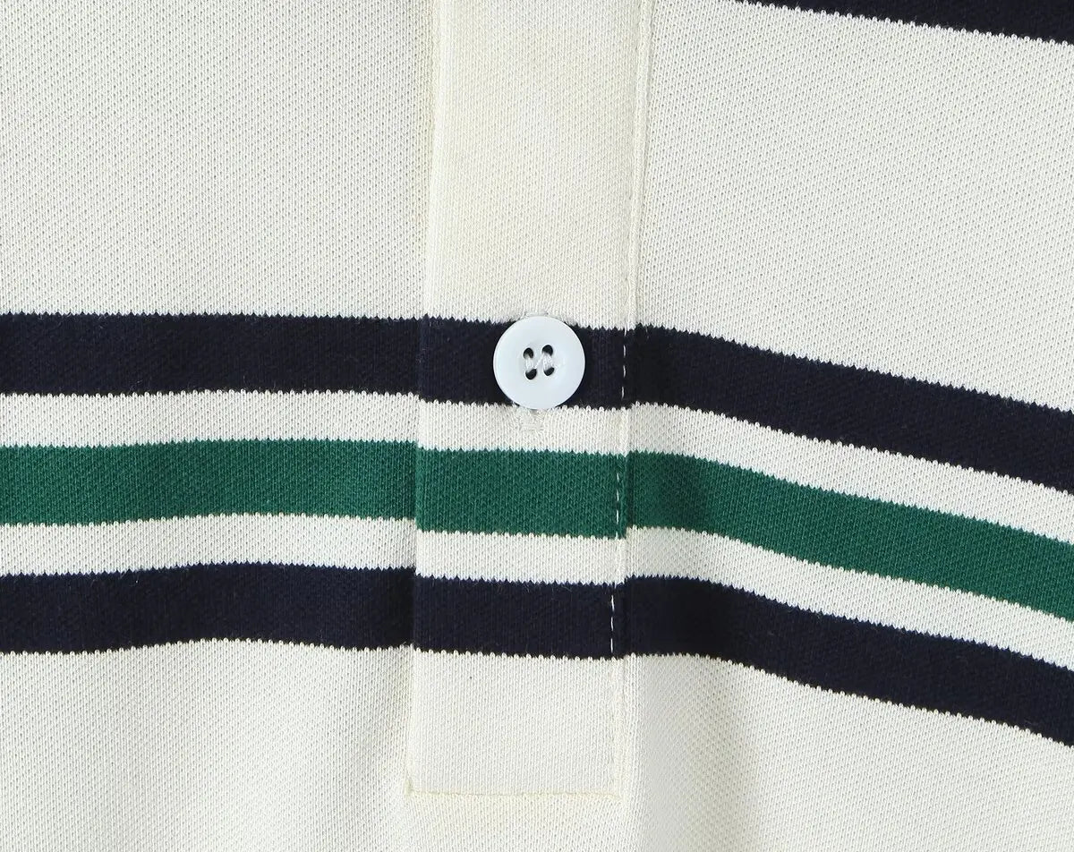 Summer 2025 Polo Shirts Woman Long Sleeve Tops Women Striped Vintage Clothes Polo Shirts Mujer Streetwear Casual Tops Brown