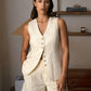 Wolfeel Cotton linen Chic Casual Vest Shorts Set Women's Fashion Commuter Sleeveless Tank Top Loose Shorts Suits Summer New