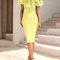 Women's Off Shoulder Bandage Midi Dress Luxury Design Ruffled  Elegant Black Sleeveless Ruffled Sexy Club Party Evening Dresses