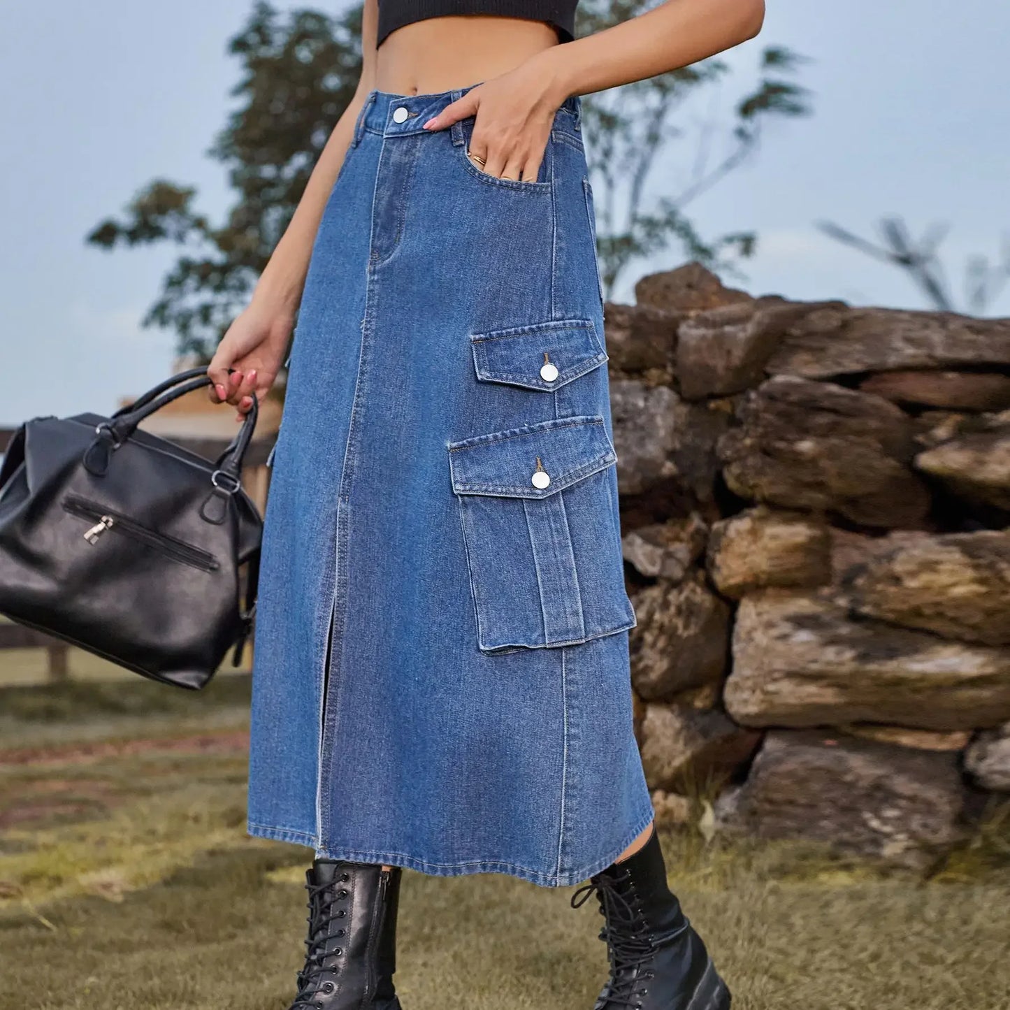 American Style Elastic Waist Denim Workwear Casual Long Dress Skirt New Arrival Women's Clothing European And American Crossbody