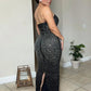 Znaiml Black Off Shoulder Sleeveless Luxury Rhinestones Bodycon Back Split Dresses Womens Clothing Slim Birthday Evening Vestido
