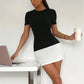 Tossy Summer Female Contrast Mini Dress Casual High Waist Short Sleeve Sexy Skinny Patchwork Bodycon Dress Women's Mini Dress