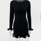 TARUXY Spring New Knitted Mini Dress For Women Fungus Contrast Color Slim Sweater Dress Elegant Female Party Clothes Long Sleeve
