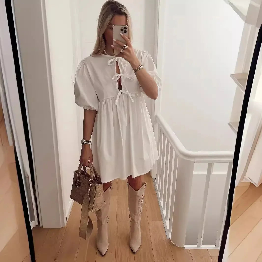 Elegant Fashion Women's Dress Cross-Border Butterfly Knot Front Strap Simple Style Chinese Origin Clothing Ladies' Skirt