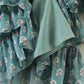 2022 Women Sexy Cross Bandage Black Flower Print Puff Long Sleeve Dress 3 layer Wood Ears Ruffles Hem Cake Mini Holiday Robe