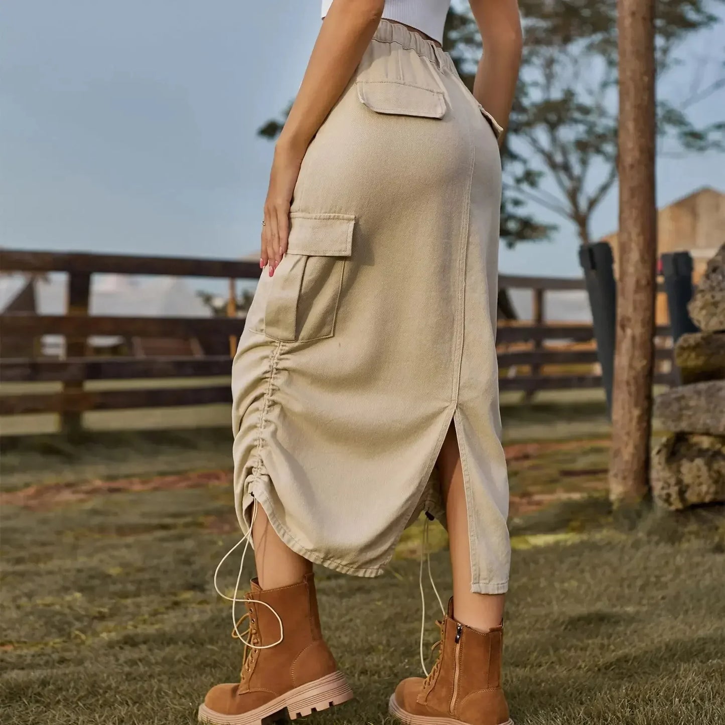 Leisure elastic waist work dress, fashionable women's mid length skirt