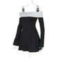 Talenza Elegant Backless Patchwork Mini Dress Women's Sexy One Shoulder Long Sleeve A-Line Dress Solid Slim Resort Mini Dress