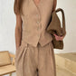 Cotton Linen Blend Vest Wide Leg Pants Suit Spring and Summer Women's Casual Fashion Sleeveless Vest Pleated Low Waist Pants Set