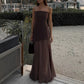 Casual Mesh Patchwork Women's Long Dress Fashion Strapless Split Banquet Dress 2025 Spring Summer Elegant Solid Holiday Dresses