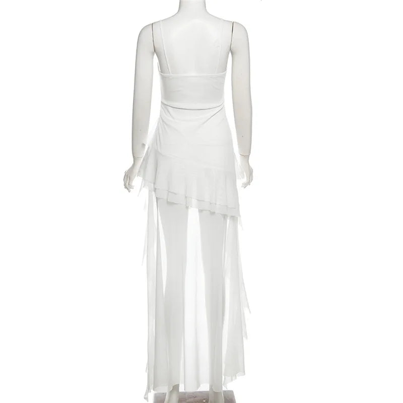 2025 Y2k Aesthetic Irregular Ruffled Dress Sexy Backless Harajuku Pleated Dresses Streetwear Sleeveless Bodycon Vestido De Mujer