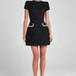 Tosssy Shiny Elegant Female MIni Dress Pocket Short Sleeve Patchwork Fashion Slim Party Dress Gown Women's Glitter Vntage Dress