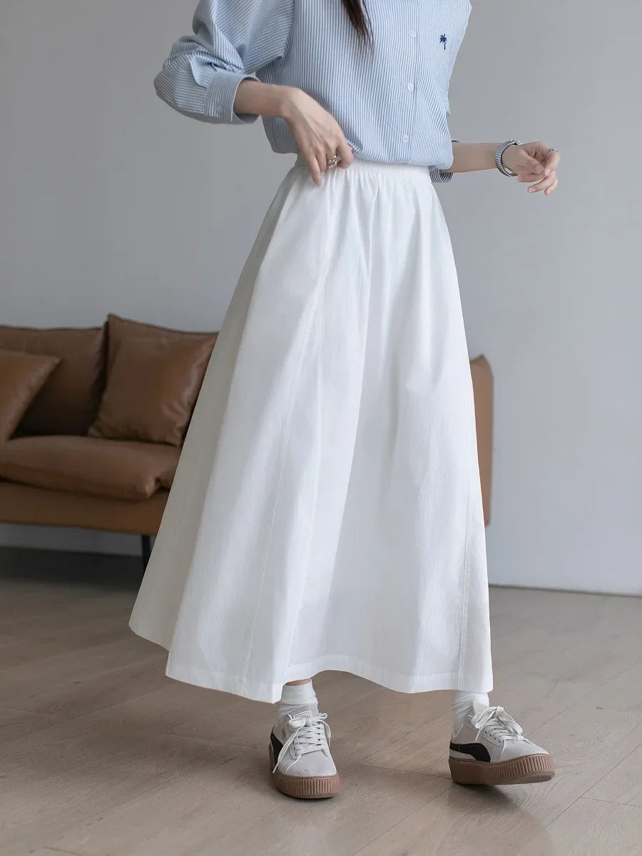 Elegant White A- Line Mini Skirt Women's Spring Summer New French Style Long Skirt Slimming Polyester Fiber Solid Color Skirt