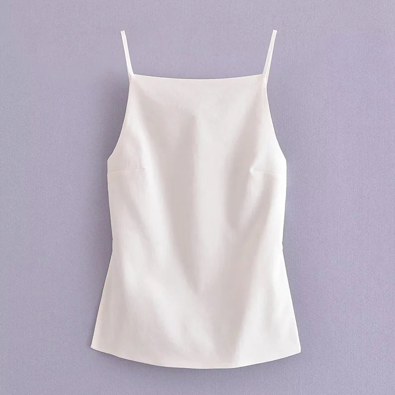 TRAF Women Top 2024 Lace Up Backless Camisole Top Women Cheap clothes Sexy Fashion Tanks & Camis Crop top Women White Black top